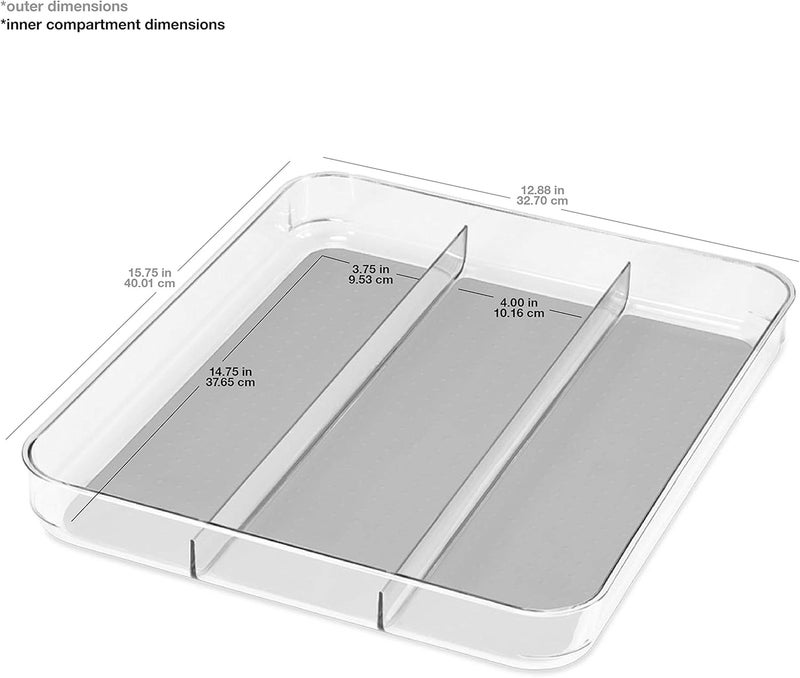 madesmart Utensil Tray - Large | Light Grey | Clear Soft Grip Collection | 3-compartment | Soft-grip Lining | Non-slip Feet | BPA-free - Image 4